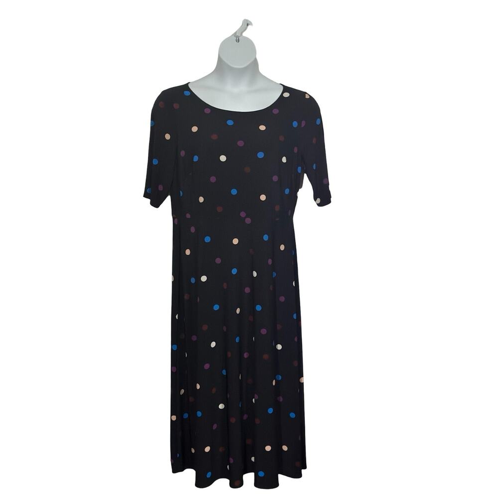 Women's size 14 short sleeve A-line black and multi colored polka dot long dress